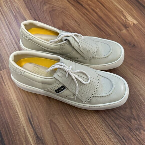 Vintage‎ PRO-SHU Golf Shoes Women’s 8 N Tan Tassel Metal Spikes Leather Upper - Picture 3 of 5